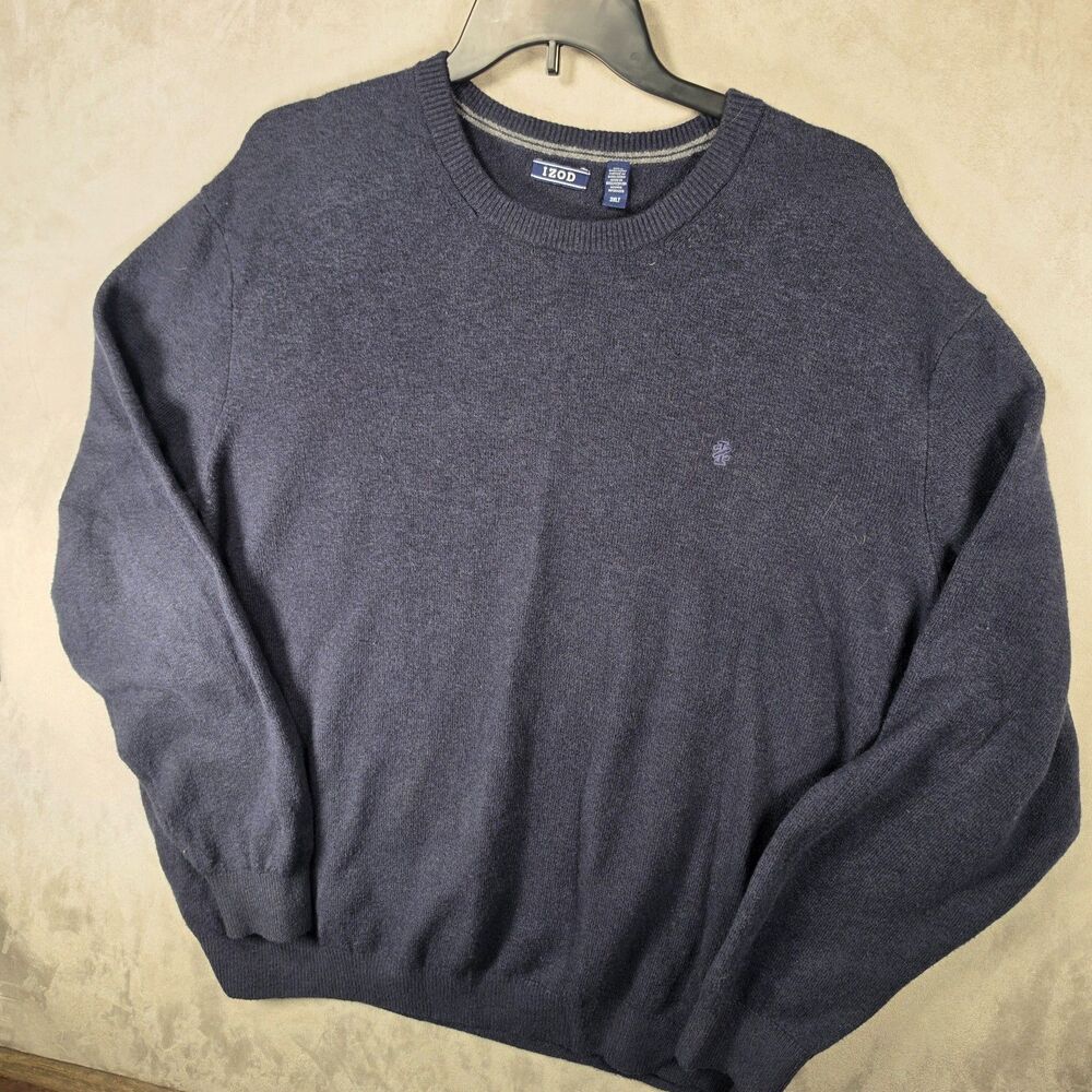 IZOD Crewneck Sweater Mens 3XLT Big & Tall Navy Blue Long Sleeve Solid